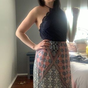 Navy maxi dress with open back